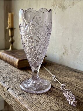 Antique Flint Crystal Glass EAPG Footed Bud Vase 6" vase; mauve from age